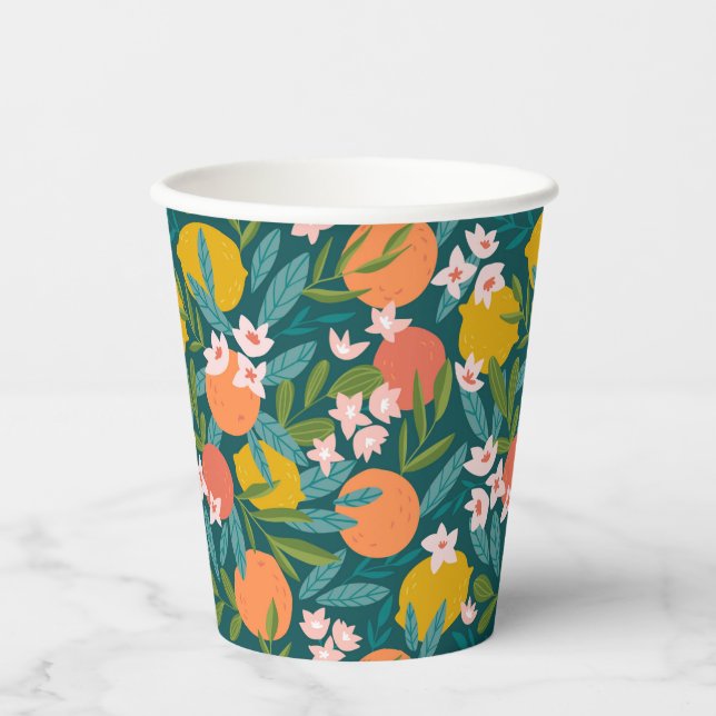 Vintage Orange & Lemon Blossom Pattern Paper Cups (Front)