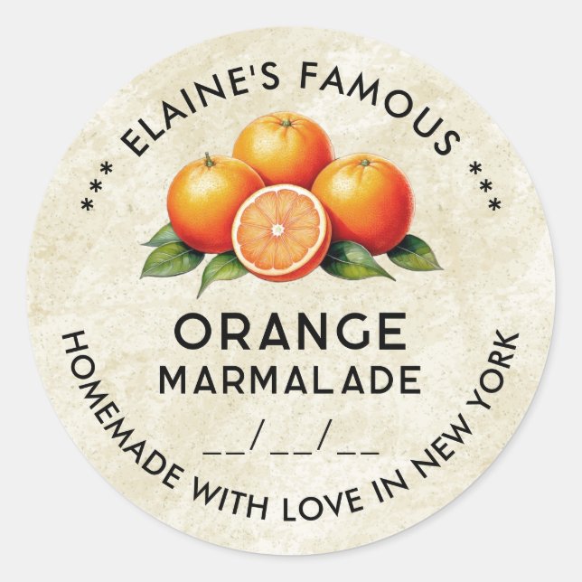 Vintage orange marmalade custom sticker with date (Front)