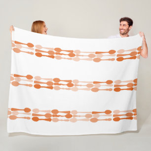 Vintage Orange Retro Spoon Pattern Fleece Blanket