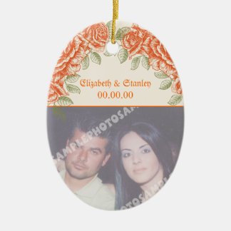 Vintage orange roses Wedding Save the Date Ceramic Tree Decoration
