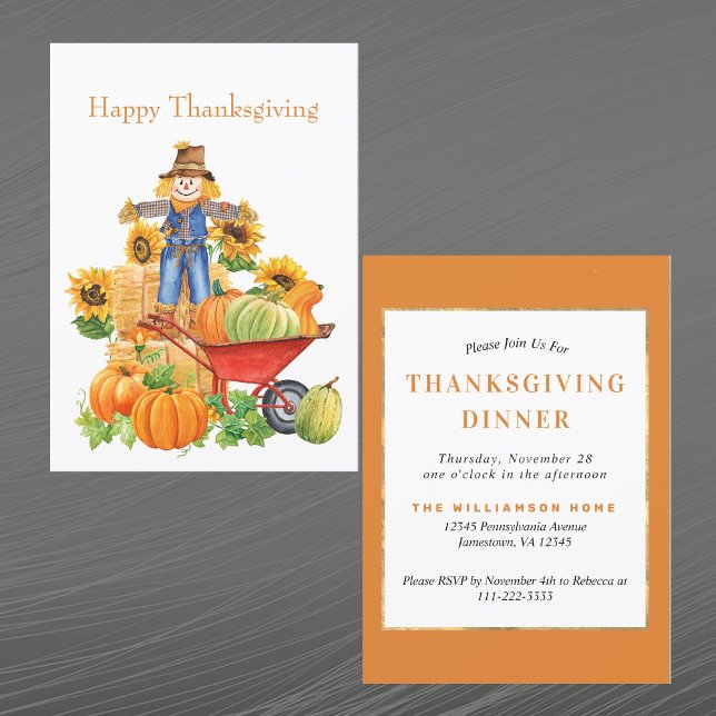 Vintage Orange Scarecrow Sunflower Thanksgiving Invitation (Creator Uploaded)