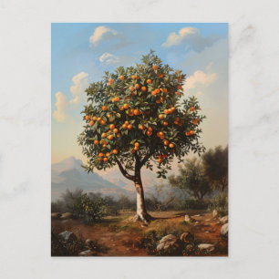 Vintage Orange Tree Landscape Painting Postcard