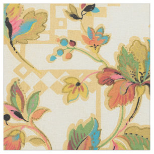 Vintage Orange Turquoise Floral Wallpaper Pattern Fabric