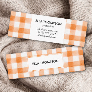 Vintage Orange Watercolor Buffalo Plaid Chic Mini Business Card