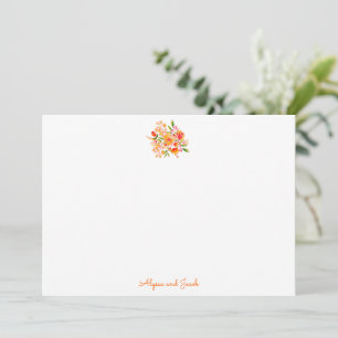 Vintage Orange Watercolor Flowers Custom Wedding Thank You Card