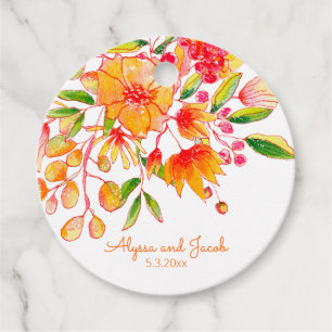 Vintage Orange Watercolor Flowers Personalised Favour Tags