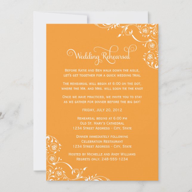 Vintage Orange Wedding Rehearsal and Dinner Invitation (Front)