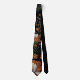 Vintage Orange white elegant retro flowers Tie