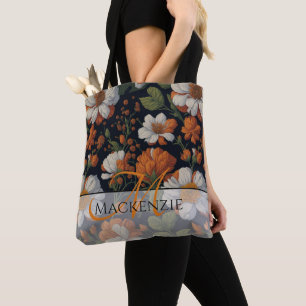 Vintage Orange white elegant sophisticated flowers Tote Bag