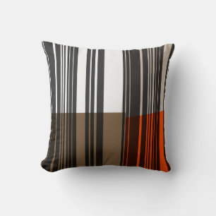 Vintage Orange White Grey Stripes Art Pattern Cushion