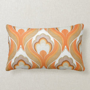 Vintage Orange White Wallpaper Pattern Lumbar Cushion