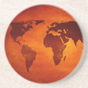 Vintage orange world map coaster