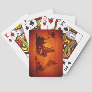 Vintage orange world map playing cards