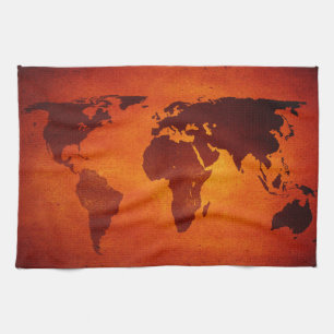 Vintage orange world map tea towel