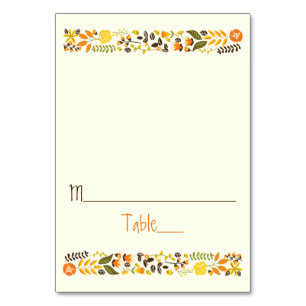 Vintage orange, yellow floral wedding escort card