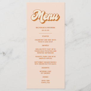 Vintage Orange Yellow Retro 70s Boho Wedding Menu