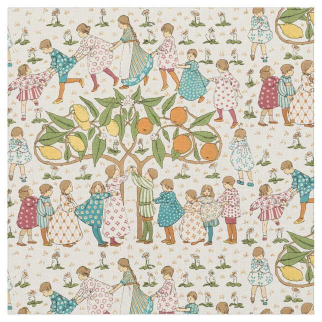 Vintage Oranges & Lemons Nursery Rhyme Pattern Fabric (Close Up)