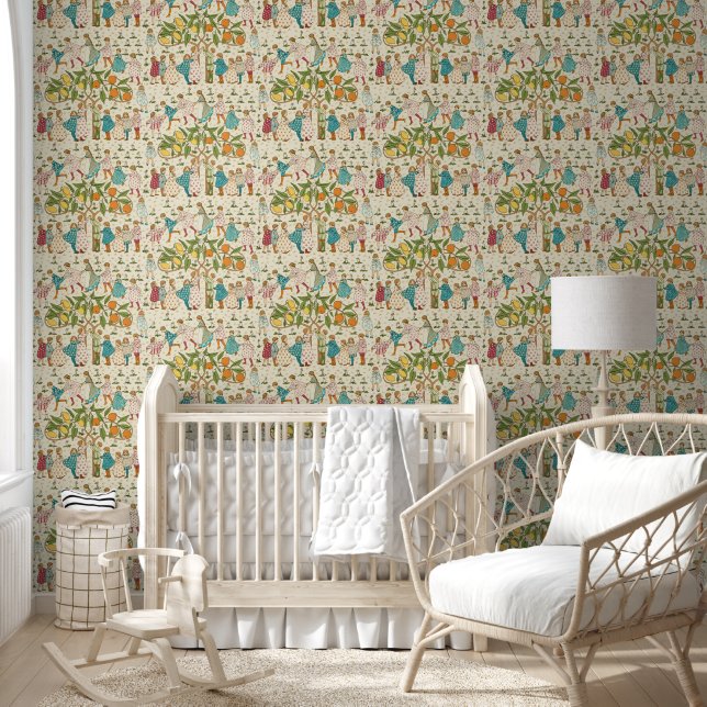 Vintage Oranges & Lemons Nursery Rhyme Pattern Wallpaper (Kids)