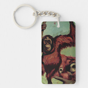 Vintage orangutans on a tree  key ring