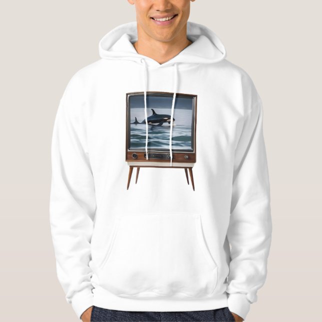 Vintage Orca Breaching Analog Television Design, Hoodie (Front)