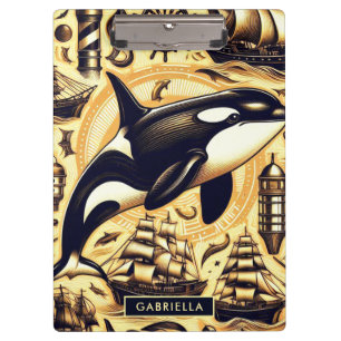 Vintage Orca Nautical Pattern Clipboard