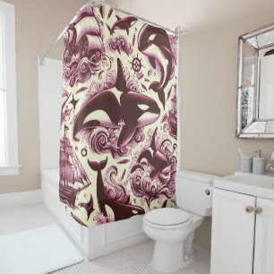 Vintage Orca Nautical Seamless Shower Curtain