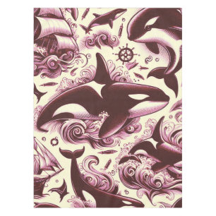 Vintage Orca Nautical Seamless Tablecloth