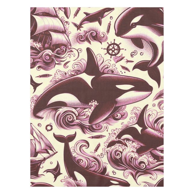 Vintage Orca Nautical Seamless Tablecloth (Front)