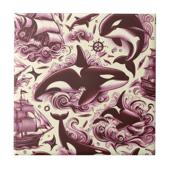 Vintage Orca Nautical Seamless Tile (Front)