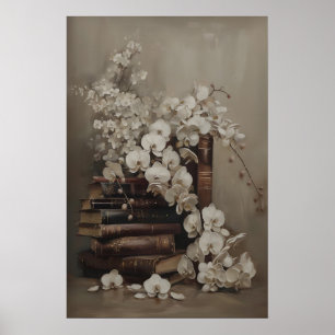 Vintage Orchid and Antique Books Art Print