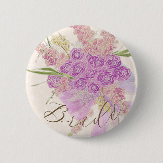Vintage Orchid Ombré Bow and Bouquet-Bride’s 6 Cm Round Badge