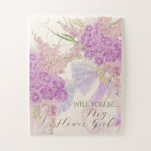 Vintage Orchid Ombré Bow and Bouquet-Flower Girl Jigsaw Puzzle