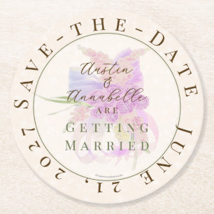 Vintage Orchid Ombré Bow and Bouquet  Round Paper Coaster