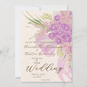 Vintage orchid ombré Bow and Dusty Rose Bouquet In Invitation