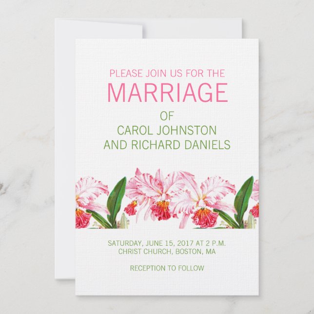VINTAGE ORCHIDS WEDDING INVITATION | PINK GREEN (Front)