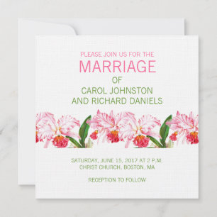 VINTAGE ORCHIDS WEDDING INVITATION PINK GREEN