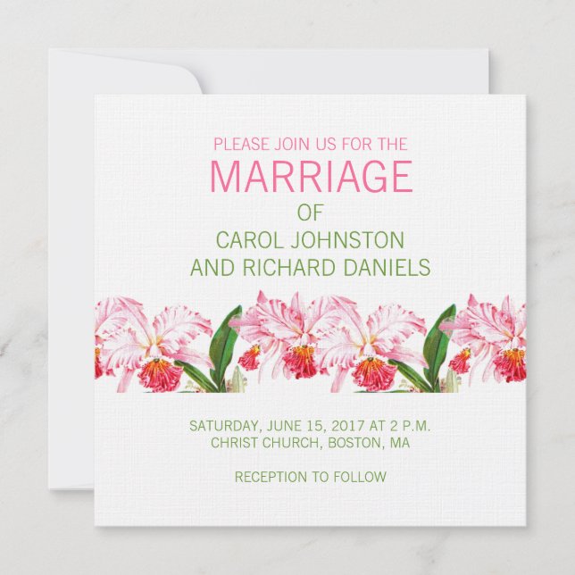 VINTAGE ORCHIDS WEDDING INVITATION | PINK GREEN (Front)