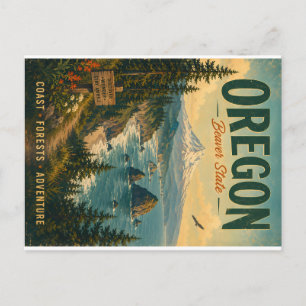 Vintage Oregon Coast and Forest Landscape Adventur Holiday Postcard