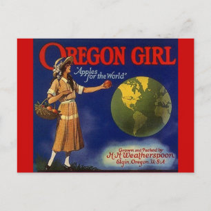 Vintage Oregon Girl Apples Fruit Crate Postcards