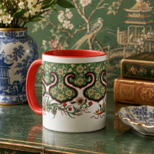Vintage Oriental Chinese Floral Frieze Pattern Mug