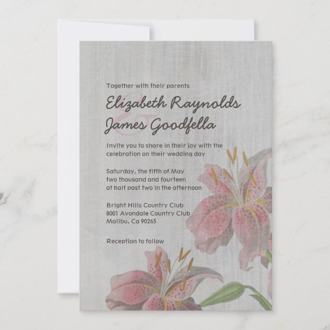 Vintage Oriental Lily Wedding Invitations (Front)