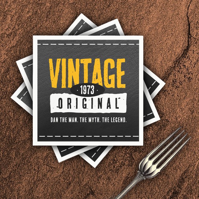 Vintage Original Black Leather Birth Year Napkin (Vintage Original Black Leather Birth Year Paper Napkins Cover Photo.)
