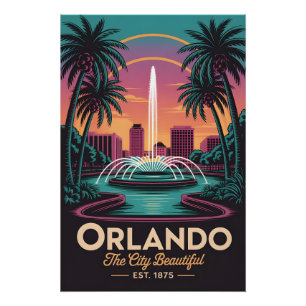 Vintage Orlando Florida City Beautiful Retro Trave Poster