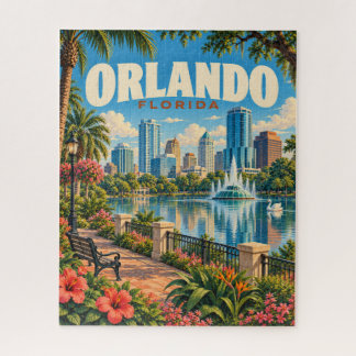 Vintage Orlando Florida Lake Eola Travel Poster Jigsaw Puzzle