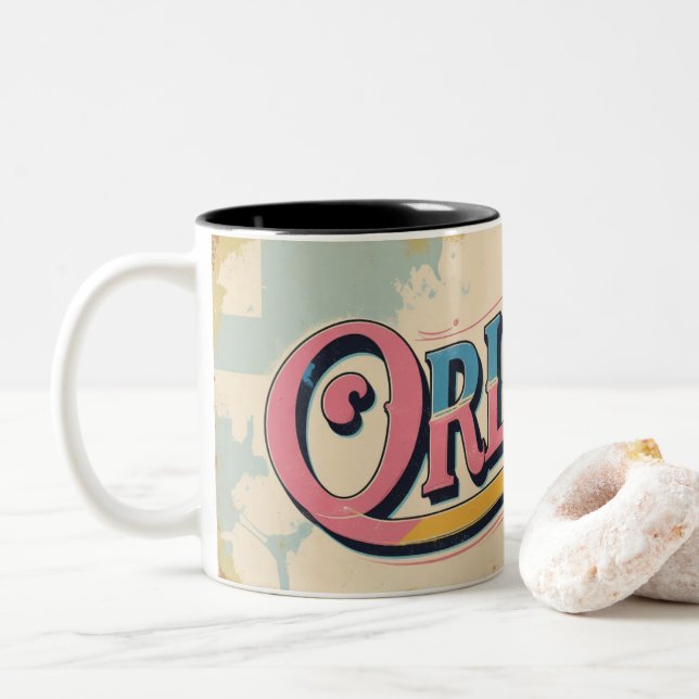 Vintage Orlando Vibes Two-Tone Coffee Mug (With Donut)