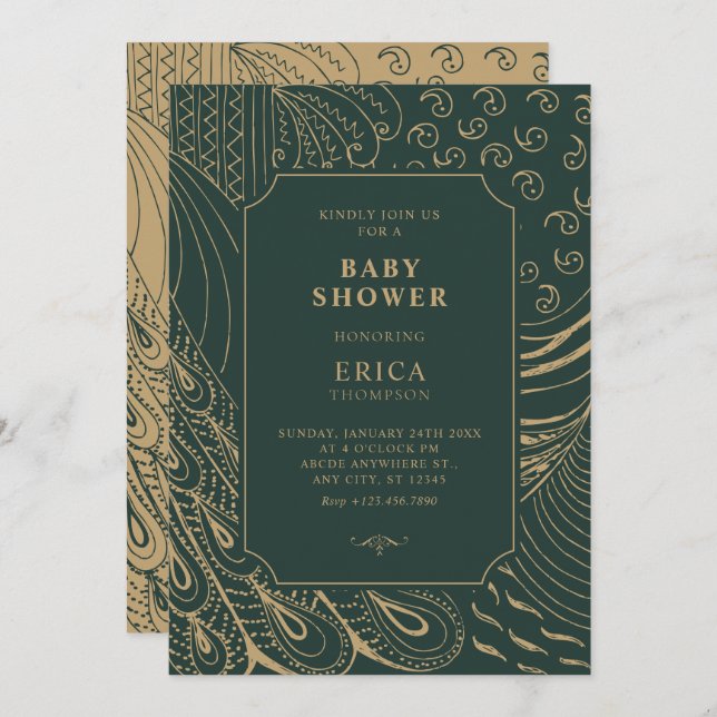 Vintage ornament art baby shower invitation (Front/Back)