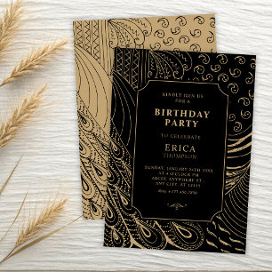 Vintage ornament art birthday invitation