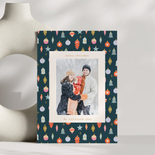 Vintage Ornament Colourful Family Christmas Photo Holiday Card