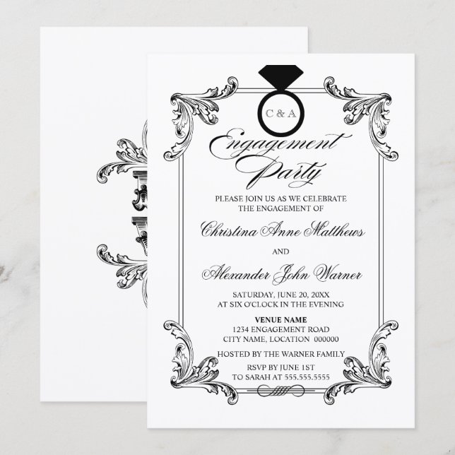 Vintage Ornament Engagement Party Invitation (Front/Back)