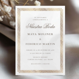 Vintage Ornament Gold & Cream Nuestra Boda Wedding Invitation